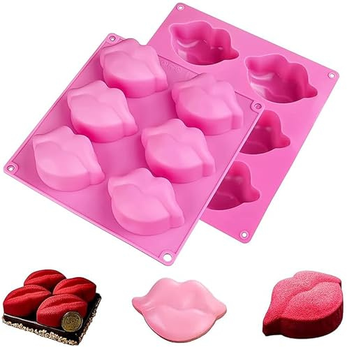 2PCS Lip Chocolate Mold，6 Cavity Hot Lips Molds Soap Moulds，3D Sexy Red Lips Kisses Collection Silicone Molds for Cake Gummy Jello Ice Cube Crayon, Cake Decoration for Valentine's Day