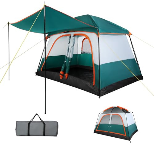 Treeboy 4 Person Family Camping Tent with Living Room & Bedroom - Extra Large 3000mm Waterproof PU PE Tarp Mesh Windows and Portable with Bag, Top Light Hook Sun Shelter for Backpacking Hiking