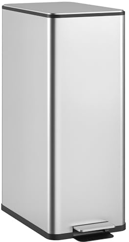 HOMCOM Cestino Spazzatura da 20L Antimpronta con Chiusura Ammortizzata e Secchio Rimovibile, Pattumiera a Pedale, Bidone Immondizia per Cucina, Soggiorno, Ufficio e Studio, 21.5x37.2x57 cm, Argento