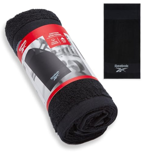 Reebok Toalla de Gimnasio Capri de algodón – Gym Towel, Toalla para Gimnasio, Ligera y Absorbente | Ideal para Gimnasio en casa, Entrenamiento y Fitness – 40 x 80 cm – Negro