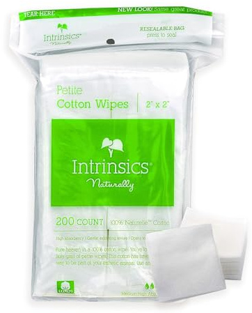 Intrinsics Petite 2x2 Cotton Squares (200 Count) | 4-Ply Cotton Pads for Face & Makeup Removal | Lint-Free Facial Cleansing Pads & Face Pads for Toner | Hypoallergenic and 100% Pure Cotton