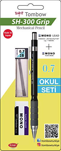 Tombow SH-300 Grip Mechanischer Bleistift, 0, 7mm, Schulset schwarz