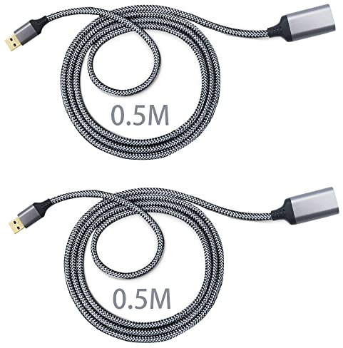 CESFONJER Prolunga USB 3.0, 2Pcs 50cm Cavo Estension da USB A Maschio a Femmina, per Chiavetta USB, Hub USB, Disco Rigido Esterno, Tastiera, Mouse, Stampante, Videocamera, ecc (grigio)