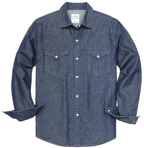 Dubinik® Långärmad Jeansskjorta Herr Fritidsskjorta för Män Pearl Snap Western Arbetsskjorta