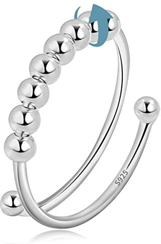 Vito Sterling Silver Fidget Anxiety Ring for Women, Adjustable Open Spinner Ring With Rotatable 8 Beads, Stacking Band Anillos Jewelry Gift for Mother's Day