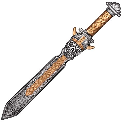 Boland 72275 – Kostymtillbehör svärd, längd 57 cm, plastvapen med dödskalle, attrapp, skull Warrior, krigare, mördare, zombie, tillbehör, halloween, karneval, temafest
