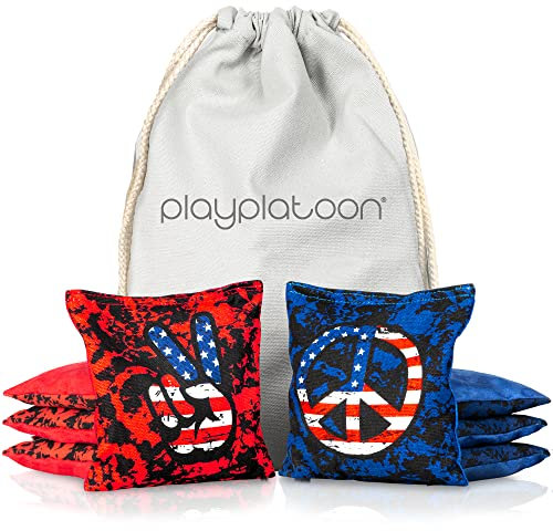 Play Platoon Professionelle Cornhole Bags – Set mit 8 Stück, wetterfest, doppelseitig – klebrige Seite/Lick Side Sitzsäcke für Pro Corn Hole Game, Slick Duck Canvas & Sticky Suede – Peace