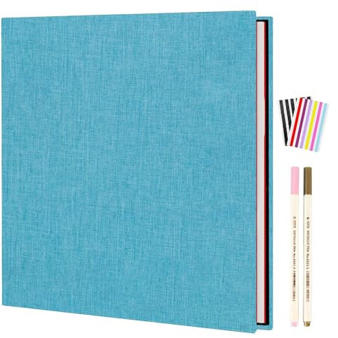 AIOR Album Fotografico Pagine Bianche, Lino Album Foto Autoadesivo Scrapbook Guestbook 40 Pagine, Degli Ospiti Matrimonio Regalo di Compleanno per Donna Mamma Ragazza, Cielo blu (28x27cm)