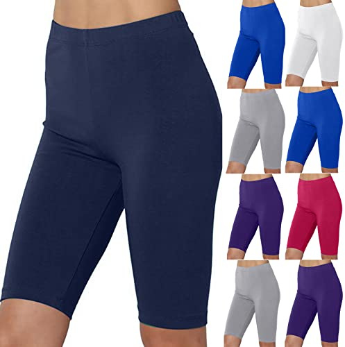 oglccg Yoga Leggings Cycling Shorts High Waist Super Stretchy Tummy Control Shaping Shorts Solid Color Summer Leggings for Women UK Three Part Pants Half Shorts 3/4 Shorts Sports Pants #01 Blue