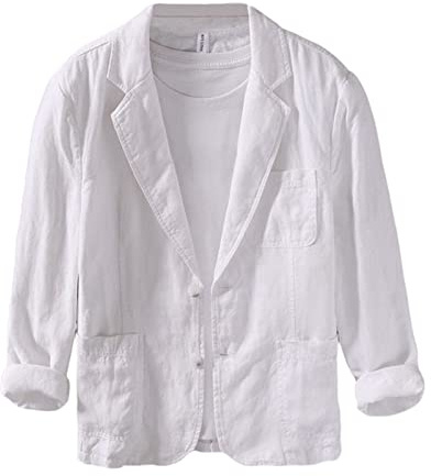 BESTORI Blazer de Lino para Hombre Ligero Abrigo Chaqueta de Traje Dos Botones para Negocios Bodas Ocio