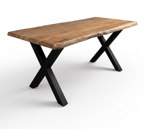 SAM Esstisch Cali 240x100 cm Akazie Natur Baumkante X-Gestell schwarz