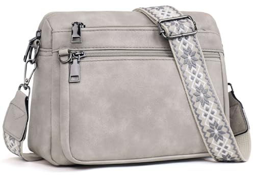 ATERITSSI Sac à bandoulière tendance en cuir végétalien pour femme, sac à main à bandoulière pour téléphone portable, appareil photo avec emplacements pour cartes, Gris rétro