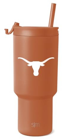 Simple Modern Offiziell lizenzierter Collegiate Texas Longhorns Becher mit Klappdeckel und Strohhalmen, isolierter Becher, Edelstahl, Geschenke für Männer und Frauen, Trek-Kollektion, University of