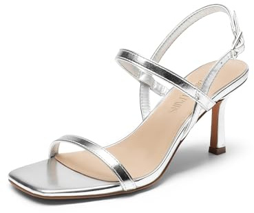DREAM PAIRS Womens Slingback Heels Square Open Toe Strappy Sandals Ankle Strap High Heeled Dressy Shoes,Size 8,SILVER,SDHS2452W