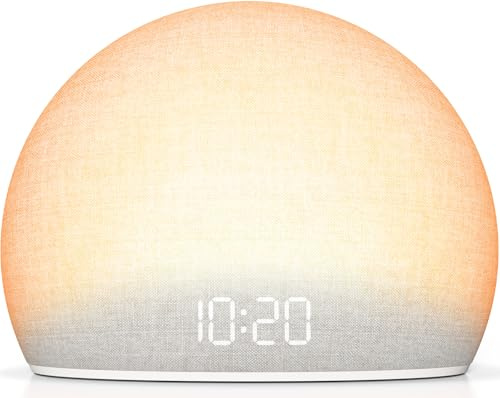 HOUSBAY Reloj Despertador de Amanecer, máquina de Sonido de Ruido Blanco para Dormitorio, luz Natural de Despertador con Suaves Sonidos de Alarma, 20 ayudas para Dormir relajantes, Pantalla Regulable