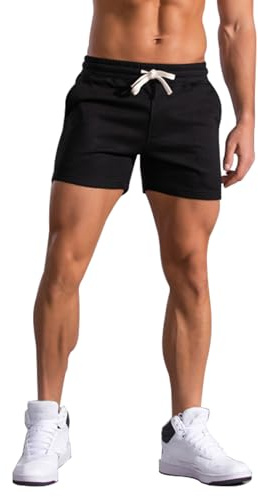 FGFD&OU Pantalón Corto Deportivo Hombre Algodón Bermuda de Transpirable Elásticos Pantalones Cortos para Correr Deporte Tiempo Libre Yoga con Bolsillos (Negro, M)