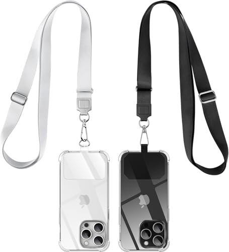caslord Handyband Universal 2 Stück, 2× Universelles Pad, 2× Einstellbar Halsband Schlüsselband, Kompatibel mit alle Smartphone, Handyband mit jeder Hülle kombinierbar,(Schwarz+Grau)