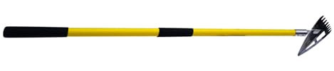 Spear Head Hoe Garden Tool - Long Handle Hoe with 59 Fiberglass Handle, 2 Cushioned Grips, & Stainless Steel Blade with Sharpened Edges & Rake - Multipurpose Garden Hoe for Weeding & More (Yellow)