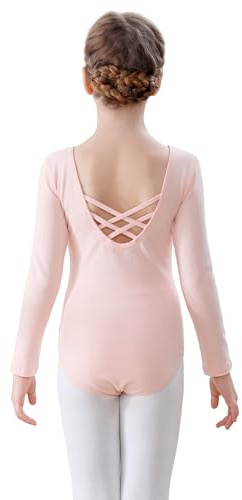 FONLAM Ballettkleidung Turnanzug Mädchen Langarm Ballett Trikot Tanztrikot Kinder Gymnastikanzug Baumwolle (11-12 Jahre, Rosa)