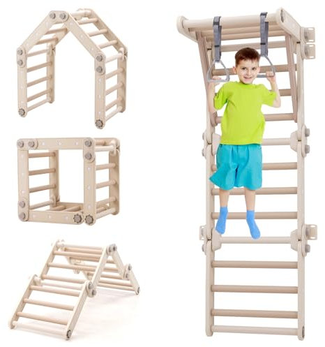 Yosamy Sprossenwand für Kinder, Klettergerüst Indoor, Sprossenwand Kinderzimmer mit 2 Aufhängeringen, Turnreck, Tragfähigkeit 60 kg