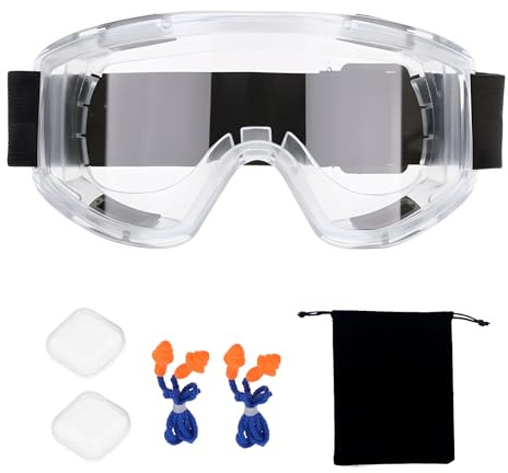 JaneYi Schutzbrille Arbeitsschutzbrille Staubdicht Antibeschlag Geschlossen Sicherheitsbrille mit Ohrstöpsel Klare Sicht Auch mit Brille tragbar für Labor Werkstatt Bau Chemie