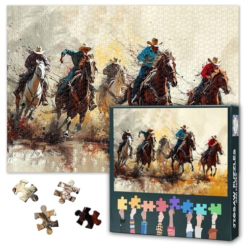 Puzzle 1000 pièces Cowboy occidental Puzzle Adultes Jeux de puzzle pour adultes Désert Cowboy Puzzles Challenge Jeu Activités familiales Décoration de la maison, 50 x 70 cm