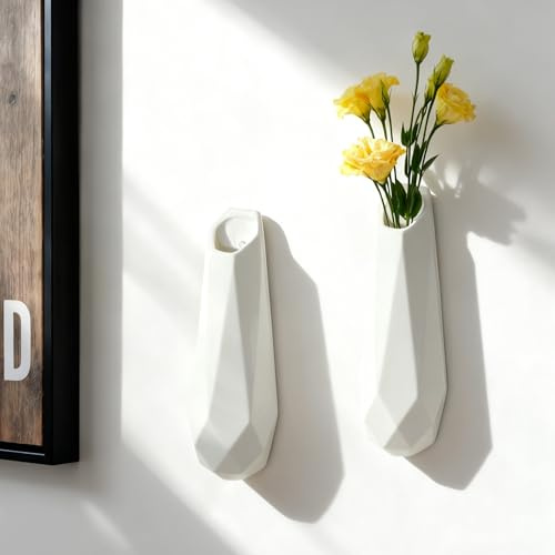 JIDOFUE Hängande väggvas av keramik, 20 cm, Set med 2, Växthållare för inomhusväxter, Vit väggvas för dekoration och blommor