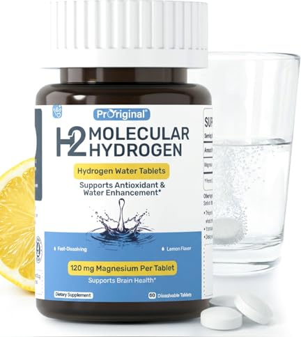 Hydrogen Water Tablets - 12 PPM H2 Molecular Hydrogen - 120 mg Magnesium-Based Reaction System - Supports Antioxidant & Cellular Health, Energy & Brain Function - Non-GMO - Lemon Flavor - 60 Tablets