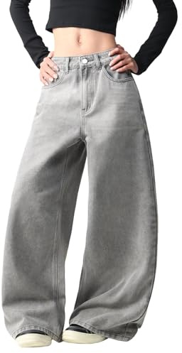 OYICAI Jean Femme Large Baggy Denim Tendance 2026 Pantalon Vintage Hip Hop Loose Fit Streetwear Haute Taille Surdimensionné Décontracté Y2K Années 2000 Skateboard Extrême,B21 Gris,S
