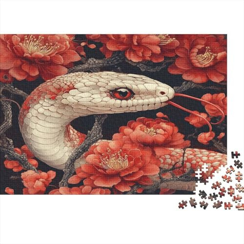 Puzzle 1000pcs (75x50cm) pour Adultes Serpent,pour Femmes Et Hommes,Planche en Bois,Verrouillage De Précision Fleur Rouge