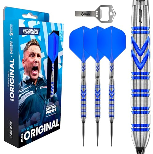 RED DRAGON Darts - Gerwyn Price Original | Gerwyn Price Original Switch Points - 90% Tungsten Darts Set - Nitro Flite Integrated Flight/Shaft, Dart Flights & Stems | 26g Dart