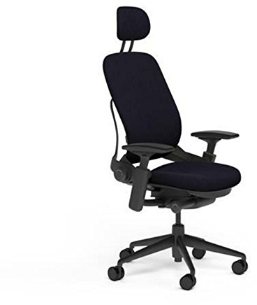Steelcase Leap Desk Chair V2 with Headrest in Buzz2 Black Fabric - 4-Way Highly Adjustable Arms - Black Frame and Base - Soft Dual Wheel Hard Floor Casters