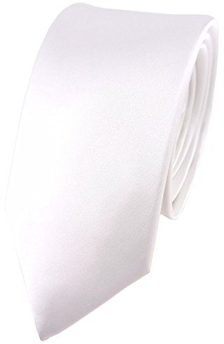 TigerTie schmale Satin Seidenkrawatte in weiss einfarbig Uni - Krawatte 100% Seide