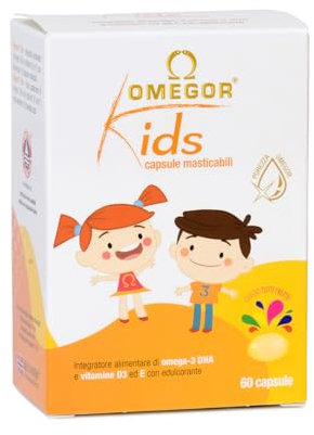 Omega 3 Niños OMEGOR Kids 3+ Años (60 Cápsulas Masticables de Frutas) - Suplemento de Omega3 con Vitaminas D y E para el Cansancio Mental y Concentratión para Niños