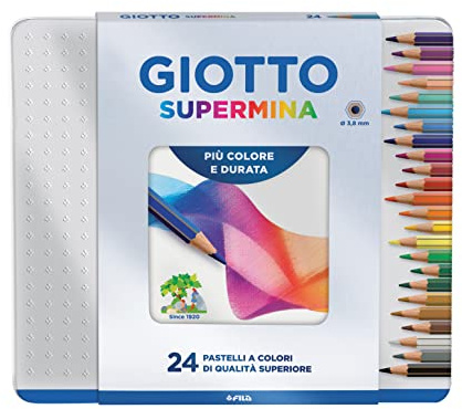 GIOTTO Supermina - Scatola Di Metallo Da 24 Matite A Pastello Colorate, 3.8 mm, Colori Intensi