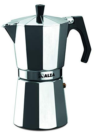 ALZA Basic - Cafetera Italiana de 3 Tazas, 150ml, Aluminio, Mango Ergonómico, Cocina de Gas, Eléctrica y Vitro, Sistema Moka, Sabores Inigualables