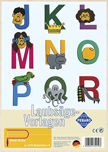 Pebaro 342S Laubsägevorlage Buchstaben J-R, 3mm Sperrholz DIN A 4, Motiv vorgedruckt, aussägen mit Laubsägebogen, basteln, anmalen, fertig, Laubsägen, Basteln mit Holz, Geschenkidee, Lernspielzeug