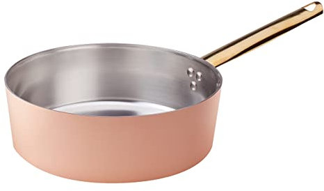 Pentole Agnelli ALCU10724 Casseruola Bassa in Rame con Manico in ottone, Rame liscio stagnato a mano, 24 cm