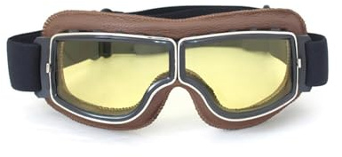 CRG Sports Motorcycle Goggles Vintage Aviator Pilot Style Leather Cruiser Scooter Motocross Goggles for Men, Women,Adults