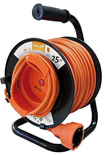 Garza ®- Enrollacables de 25 metros con asa,1 toma Schuko