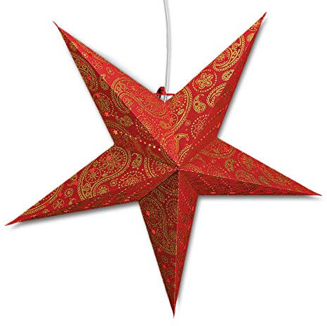 Leuchtstern mit 5 Zacken in rot gold 60cm Papiertstern Weihnachtsstern inklusiv Kabel mit Schalter 3,5 Meter