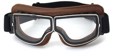 CRG Sports Motorcycle Goggles Vintage Aviator Pilot Style Leather Cruiser Scooter Motocross Goggles for Men, Women,Adults
