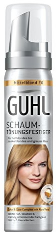 Guhl Schaum-Tönungsfestiger 70 Mittelblond mit Aloe Vera für hellblondes bis dunkelblondes und graues Haar, 1 x 75 ml