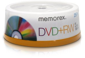 DVD+RW Discs, 4.7GB, 4x, Spindle, Silver, 25/Pack