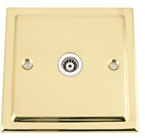 TV Coaxial Aerial Socket Single 1 Gang - Victorian Polished Brass - White Insert