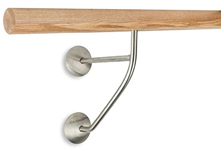 Treppen- und Geländerstudio Graber Barra de Ballet de Fresno Brillante + Soportes de Acero Inoxidable Longitud - 190 mm de Distancia a la Pared (190)