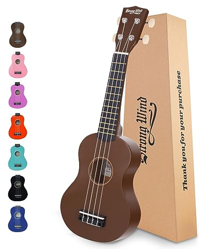 Strong Wind Soprano Ukulele 21 Inch Basswood Ukeleles for Beginners Four Strings Hawaiian Guitar Easter Ukulele for Adults Teenagers Brown