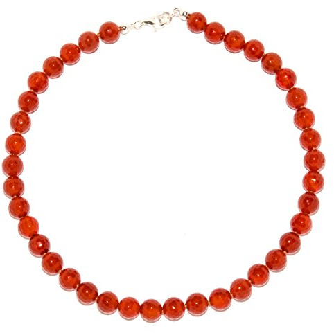 Carneol Schmuck (Halskette) Carneol Kette Carneol Kugeln facettiert Größe ca. 10 mm mit Perlseide geknotet Verschluss 925er Sterling-Silber Modellnummer 1871