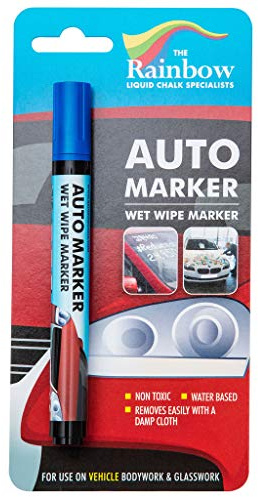 RAINBOW CHALK MARKERS LTD Blue Auto Marker - Removable Paint For Auto Body Panels And Windscreens Wet Wipe Non Permanent Windscreens Water Proof Wet Wipe Display