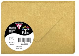 Clairefontaine 54080C - Paquet de 20 Enveloppes Mini Format 7,5x10cm Or - 120g/m² - Fermeture gommée - Invitation Evènements et Correspondance - Gamme Pollen - Papier Lisse